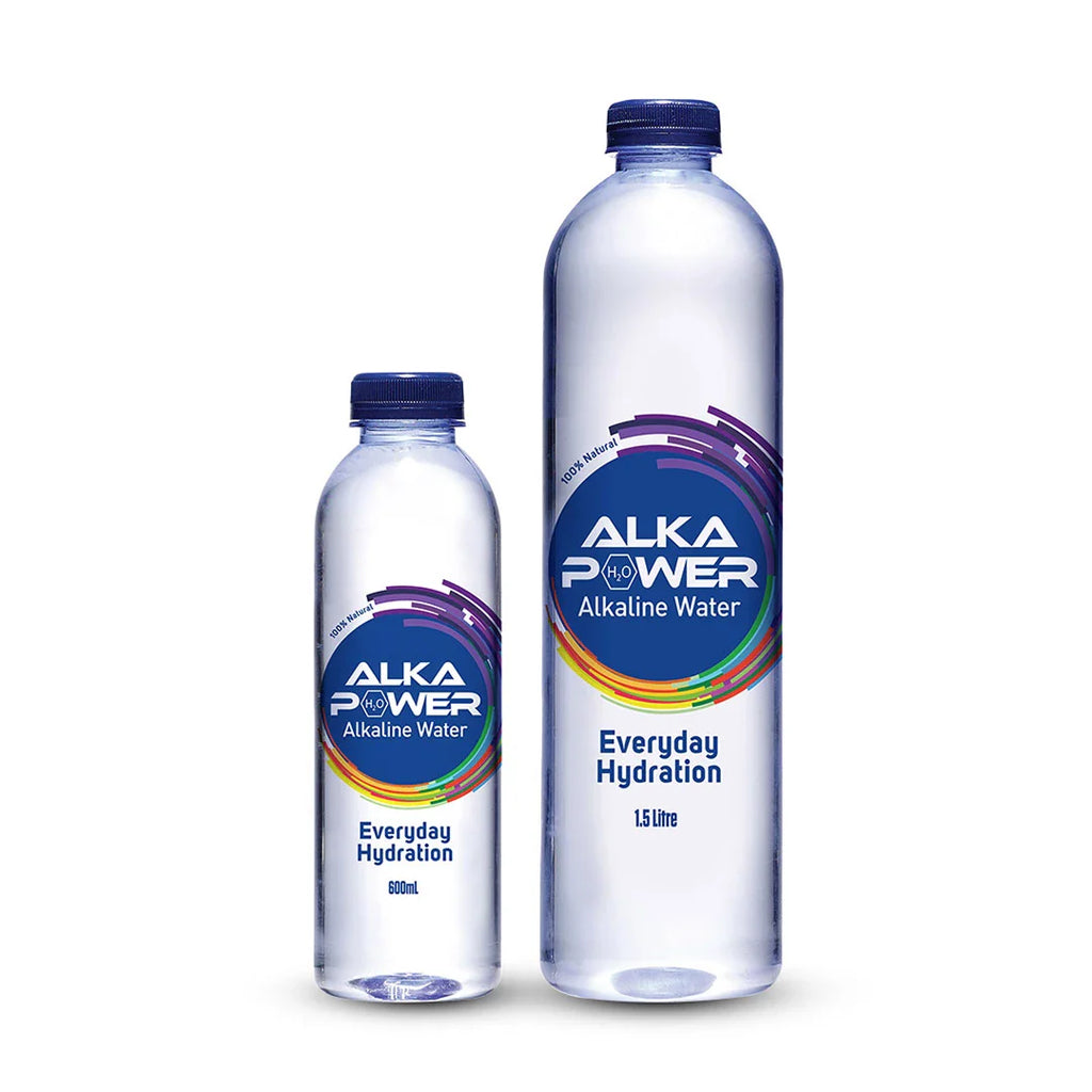Two glass bottles alka power water
