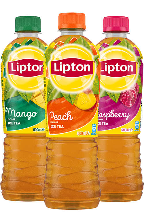 Three bottles of Lipton Ice Tea - Mango, peach, and raspberry flavours