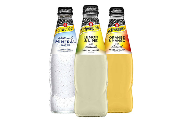 three bottles of 300ml Schweppes Club Glass Bottle