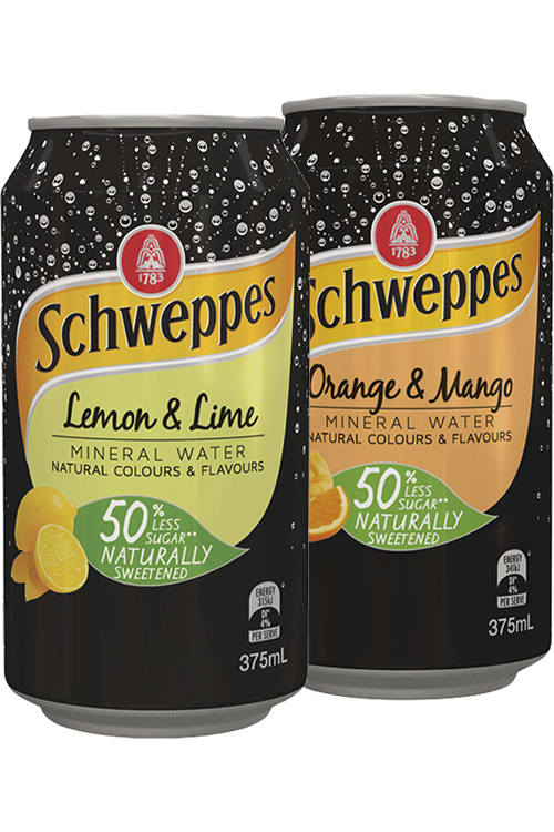 375ml Schweppes Mineral Water Lemon & Lime, Orange & Mango