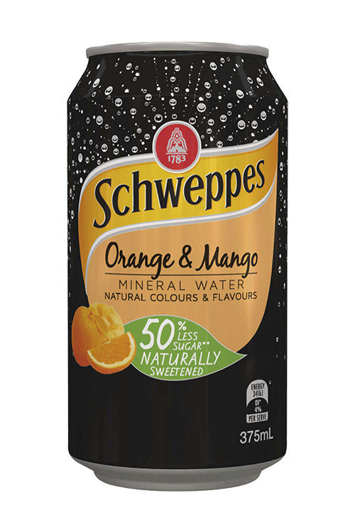 375ml Schweppes Mineral Water Orange & Mango Can