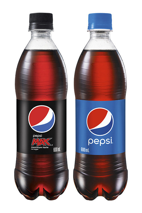 Two 600ml Pepsi Pet Bottles - Pepsi and Pepsi Max Flavours